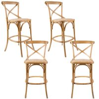 Aster 4pc Crossback Bar Stools Dining Chair Solid Birch Timber Rattan Seat - Oak