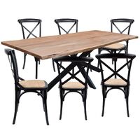 Lantana 7pc 210cm Dining Table 6 Black X-Back Chair Set Live Edge Acacia Wood