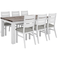 Plumeria 7pc Dining Set 190cm Table 6 Chair Solid Acacia Wood - White Brush