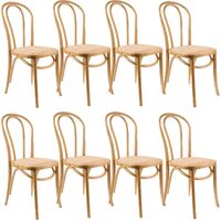 Azalea Arched Back Dining Chair Set of 8 Solid Elm Timber Wood Rattan Seat - Oak