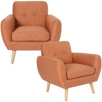 Dane Single Seater Fabric Upholstered Sofa Armchair Set of 2 - Orange