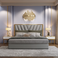 Menlo Elegant Luxury Bedframe PU Leather Golden Trim Grey-King