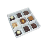 100 Pack of White Card Chocolate Sweet Soap Product Retail Gift Box - 9 bay 4x4x3cm Compartments  - Clear Slide On Lid - 12x12x3cm