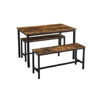 VASAGLE Industrial Rustic Brown Dining Table with 2 Benches