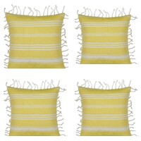 Pack of 4 Fresh Yellow &amp; White Striped Cushion Cover with knotted edging