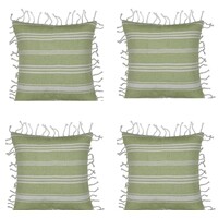 Pack of 4 Fresh Green &amp; White Striped Cushion Cover with white knotted edging