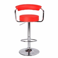 2X Red Bar Stools Faux Leather High Back Adjustable Crome Base Gas Lift Swivel Chairs