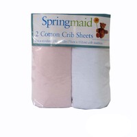 2 Piece of Baby Cot Cotton Fitted Sheet Pink &amp; White