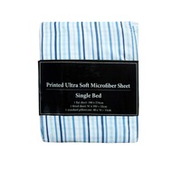 Printed Microfiber Sheet Set Single Blue Lines
