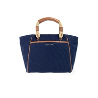 Michael Kors Women's Talia Small Navy Cotton Canvas Tote Crossbody Purse - One Size