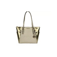 Michael Kors Women's Charlotte Large Leather Top Zip Tote Bag Purse Gold - One Size