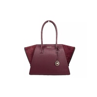 Michael Kors Women's Avril XL Suede Leather Top Zip Satchel Bag Oxblood Red - One Size