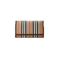 Burberry Women&#39;s Hannah Icon Stripe Archive Tan E-Canvas Leather Wallet Crossbody Bag - One Size