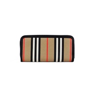 Burberry Women's Ellerby Black Leather Icon Stripe Canvas Zip Around Continental Wallet - One Size
