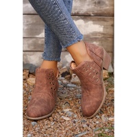 Red Sandalwood Cut Out Suede Pointed Toe Heeled Ankle Boots - 40 EU