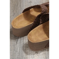 Brown Braided Detail Criss Cross Platform Slippers - 37 EU