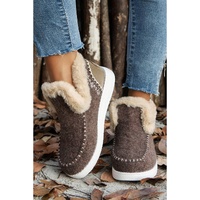 Coffee Suede Stitching Patchwork Plush Lined Anklet Boots - 40 EU