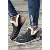 Carbon Grey Suede Stitching Patchwork Plush Lined Anklet Boots - 37 EU