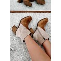 Camel Two Tone Faux Suede Square Toe Chunky Heel Boots - 40 EU