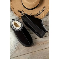 Azura Exchange Black Suede Contrast Print Round Toe Plush Lined Flats - 37 EU