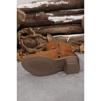 Chestnut Eyelet Buckled Chunky Heel Faux Leather Ankle Boots - 37 EU