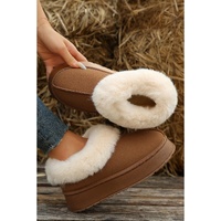 Chestnut Plush Suede Trim Thick Sole Flat Snow Boots - 40 EU