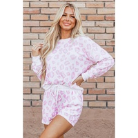 Pink Leopard Animal Print Pullover and Shorts Loungewear - L