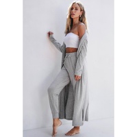 Light Grey Split Long Cardigan and Skinny Pants Lounge Set - L