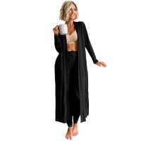 Black Split Long Cardigan and Skinny Pants Lounge Set - XL