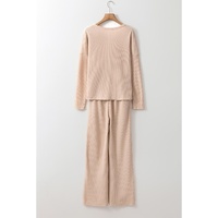 Parchment Textured Long Sleeve T Shirt and Pants Lounge Set - L