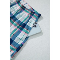 Blue Plaid Print Shirt and Shorts 2Pcs Lounge Set - L