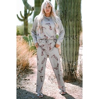 Gray Cowgirl Boots Printed Long Sleeve Top Pants Lounge Set - XL