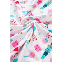 White Christmas Pattern Long Sleeve Top and Wide Leg Pants Set - L