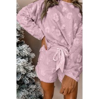 Lavendula Textured Leopard Fleece Loose Two Piece Lounge Set - XL