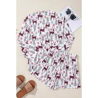 White Christmas Deer Printed Shirt and Shorts Lounge Set - L