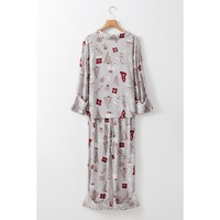Light Grey Christmas Printed Shirt and Pants Pajama Set - M