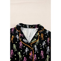 Black Halloween Pattern Short Sleeve Shirt Pajama Set - L