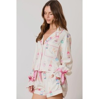 Azura Exchange White Christmas Wine Glass Print Bow Knot Two Piece Pajama Set - L