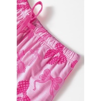Pink Bow Print Half Sleeve Shirt and Shorts Pajamas Set - L