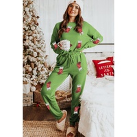 Spinach Green Sequin Christmas Stockings Graphic Two Piece Lounge Set - S