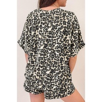 Black Cheetah Printed Casual Tee and Shorts Lounge Set - S
