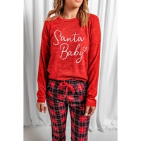 Red Santa Baby Plaid Print Two Piece Pajama Set - S