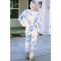 Multicolor Tie Dye Henley Top and Drawstring Pants Outfit - M