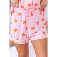 Pink Stars Short Sleeve Shirt and Shorts Bamboo Pajama Set - L
