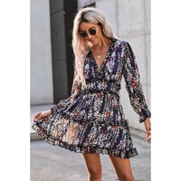 Blue Ruffle Detailing Open Back Floral Dress - M