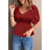 Azura Exchange Puff Sleeve Smocked Top - M