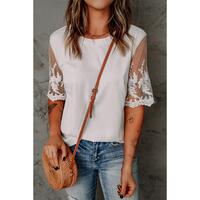 Azura Exchange Lace Sleeve Patchwork Top - M