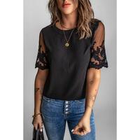 Azura Exchange Lace Sleeve Patchwork Top - S