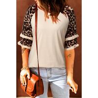 Azura Exchange Leopard Patchwork Ruffled Sleeve Top - M