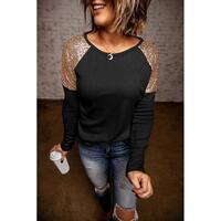 Azura Exchange Sequin Shoulder Long Sleeve Top - S